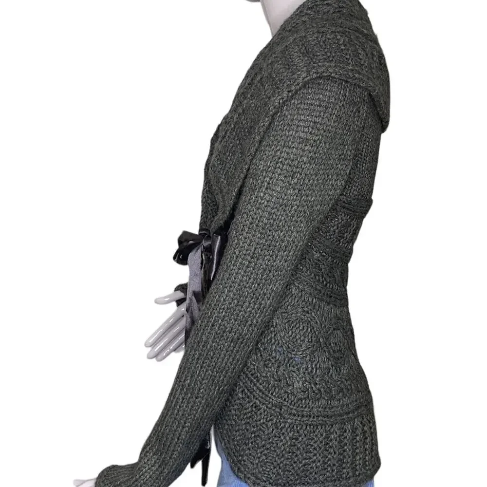 Twenty One Chunky Sweater Gray Satin Ribbon Side Tie Size S - Picture 5 of 9
